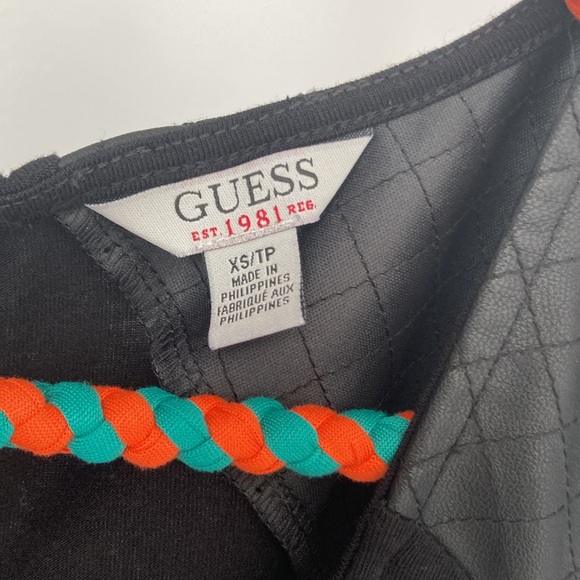 Guess knee length black cotton dress worn leather shoulder details. - Picture 3 of 4